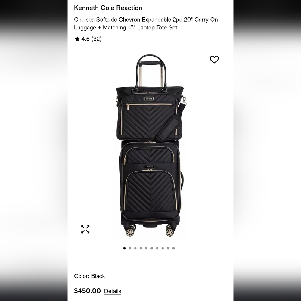 Kenneth Cole Chelsea Softside Chevron Expandable 2pc 20" Carry-On Luggage Set